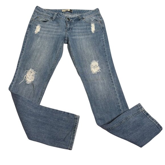 Vintage Anchor Blue Low Rise Distressed Jeans Size 9 Ankle Straight Leg Denim - Picture 1 of 7